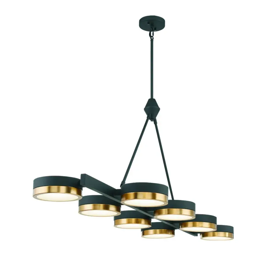Ashor 8-Light LED Linear Chandelier in Matte Black with Warm Brass Accents - Image 5
