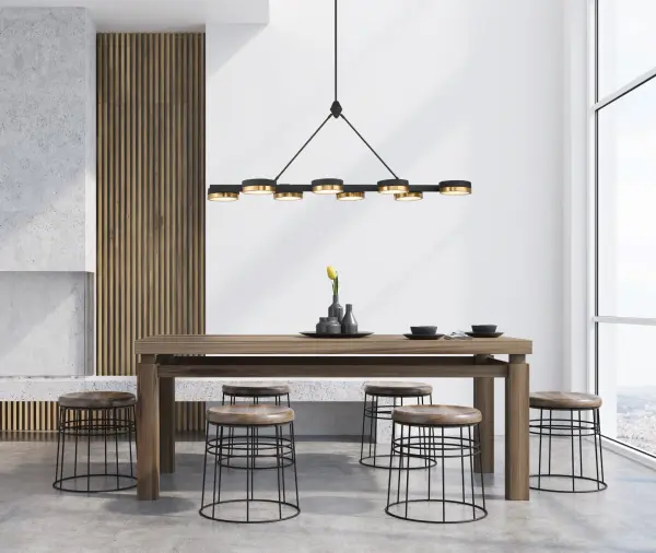 Ashor 8-Light LED Linear Chandelier in Matte Black with Warm Brass Accents - Image 7