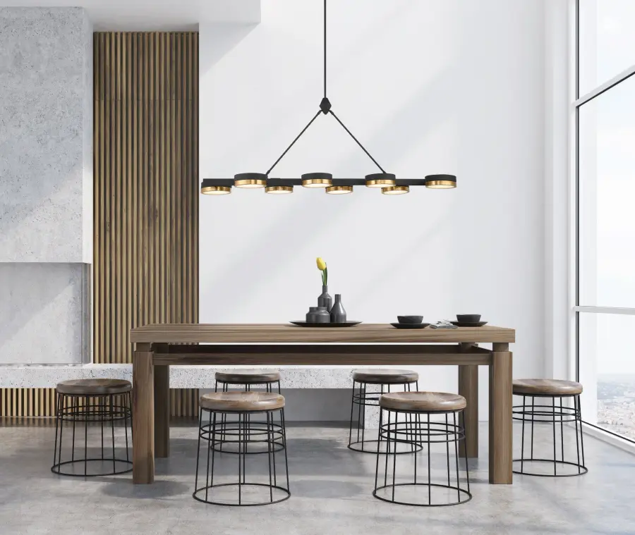 Ashor 8-Light LED Linear Chandelier in Matte Black with Warm Brass Accents - Image 7