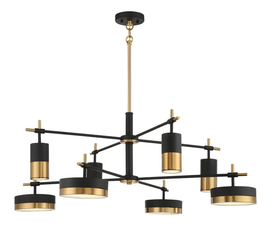 Ashor 8-Light LED Chandelier in Matte Black with Warm Brass Accents - Image 1