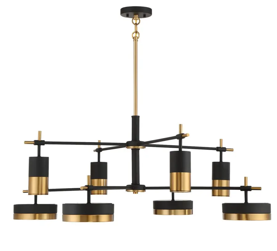 Ashor 8-Light LED Chandelier in Matte Black with Warm Brass Accents - Image 3