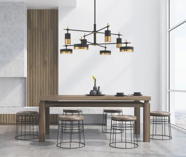 Ashor 8-Light LED Chandelier in Matte Black with Warm Brass Accents - Image 6