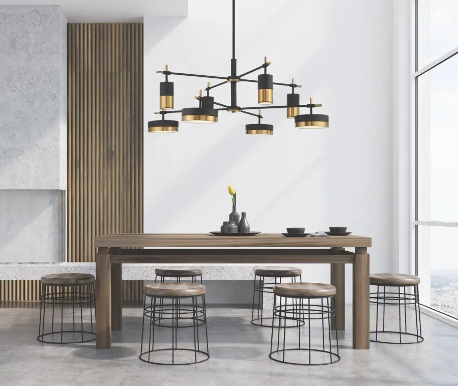 Ashor 8-Light LED Chandelier in Matte Black with Warm Brass Accents - Image 6