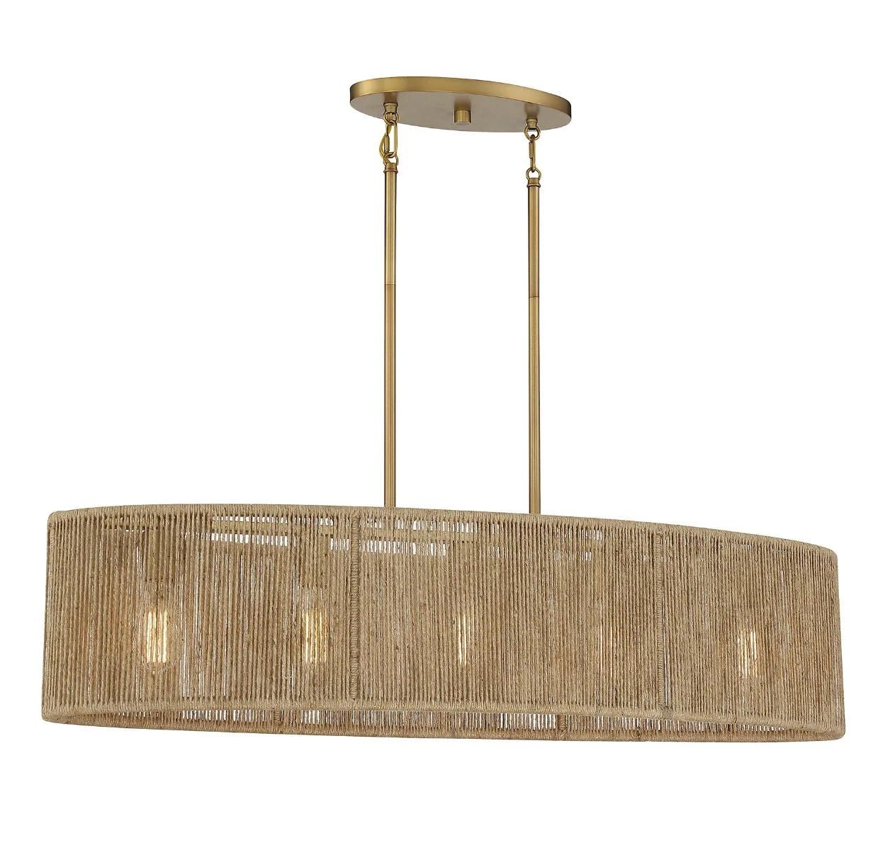 Ashe Five Light Linear Chandelier in Warm Brass with Rope