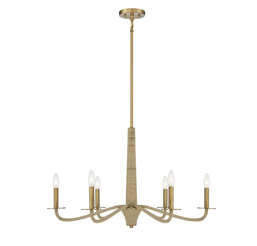 Cannon 6-Light Chandelier in Warm Brass and Rope - Image 1