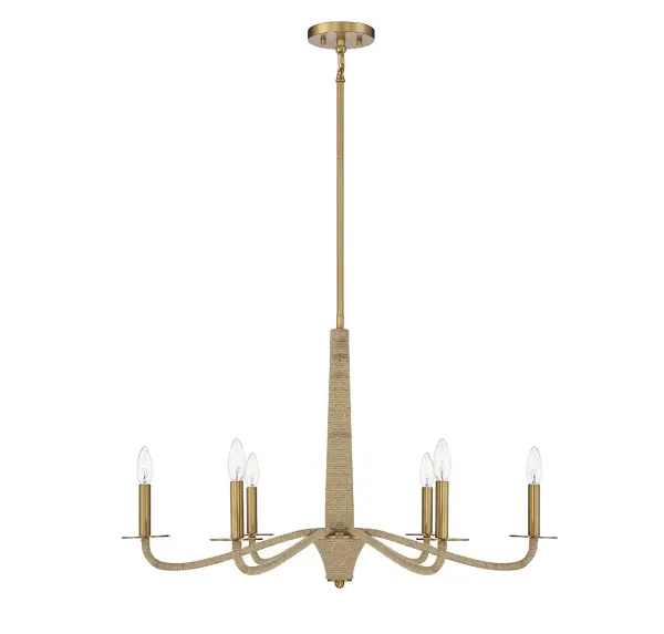 Cannon 6-Light Chandelier in Warm Brass and Rope - Image 2