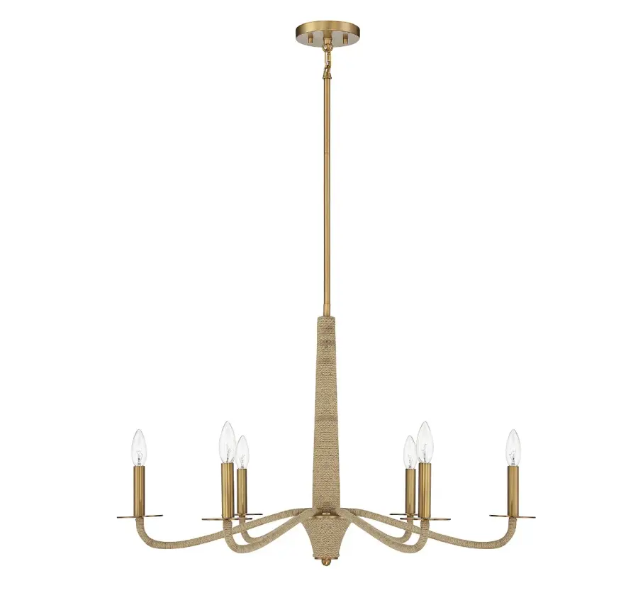 Cannon 6-Light Chandelier in Warm Brass and Rope - Image 2
