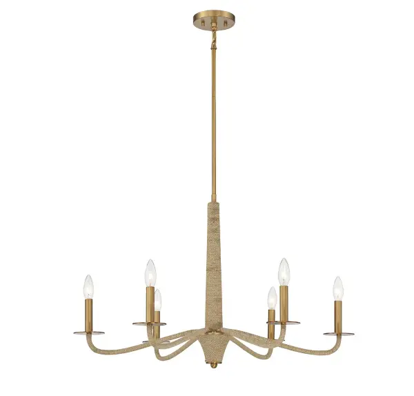 Cannon 6-Light Chandelier in Warm Brass and Rope - Image 3