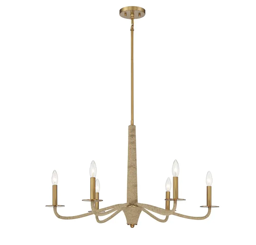 Cannon 6-Light Chandelier in Warm Brass and Rope - Image 3