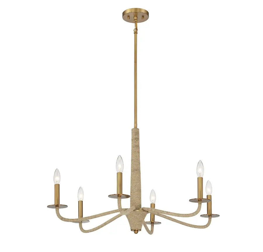Cannon 6-Light Chandelier in Warm Brass and Rope - Image 5