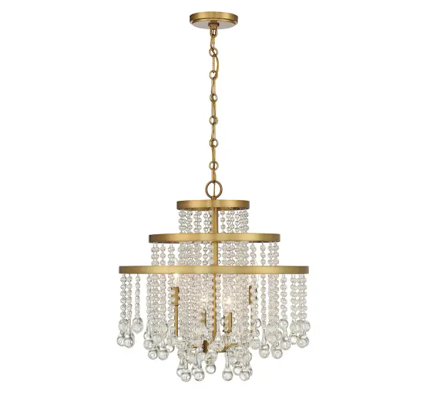 The Luna chandelier delivers Hollywood glamour with cascading crystal curtains arranged in three tiers around warm brass framework. At 20 inches in diameter, it's perfectly sized for intimate dining spaces, bedrooms, or entryways where you want dramatic impact without overwhelming the room.