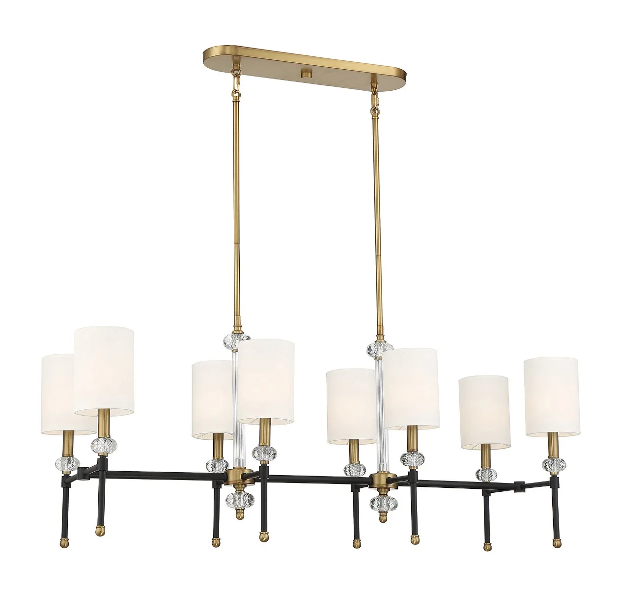 Tivoli Eight Light Linear Chandelier in Matte Black with Warm Brass
