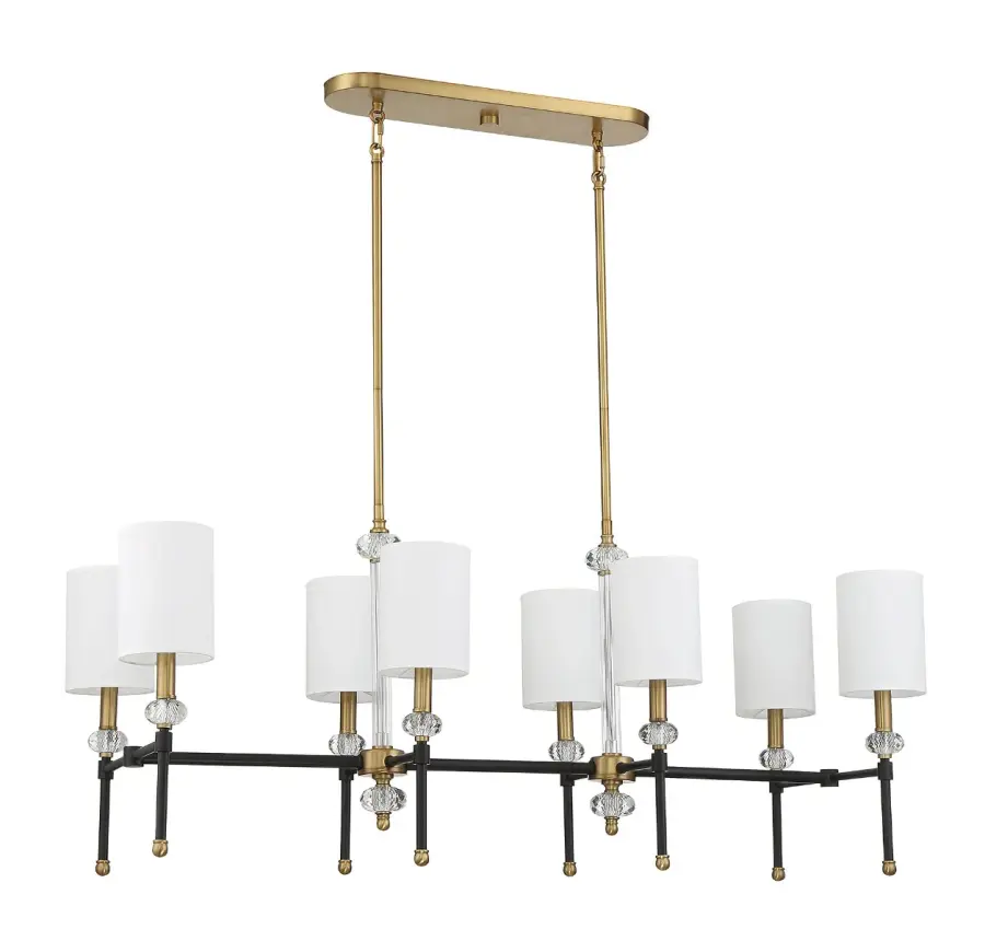 Tivoli 8-Light Linear Chandelier in Matte Black with Warm Brass Accents - Image 2