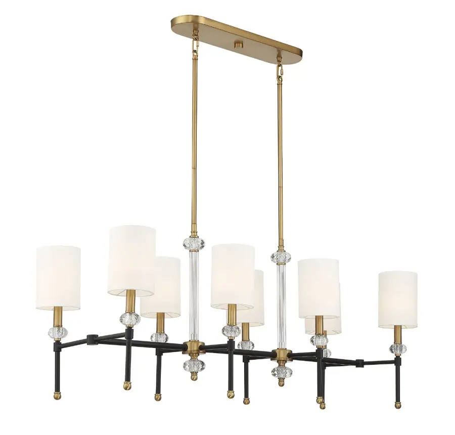 Tivoli 8-Light Linear Chandelier in Matte Black with Warm Brass Accents - Image 4