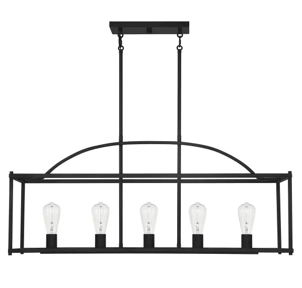 The Palladian linear chandelier delivers modern industrial style with a practical open cage design that provides ample light without visual weight. Its matte black finish and clean lines work across multiple room types. - alternate view