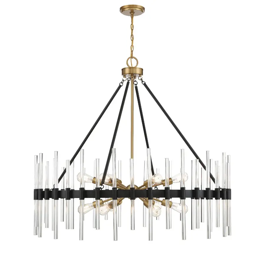 Santiago 12-Light Chandelier in Matte Black with Warm Brass Accents - Image 1