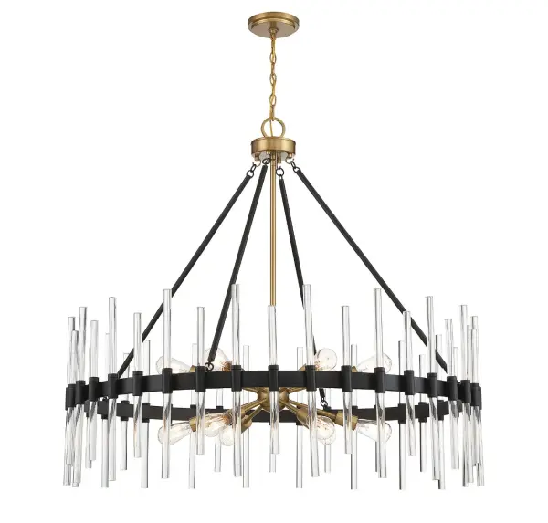 Santiago 12-Light Chandelier in Matte Black with Warm Brass Accents - Image 3