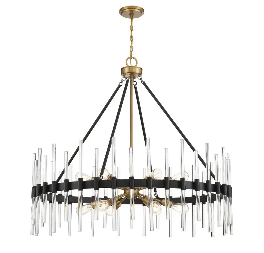 Santiago 12-Light Chandelier in Matte Black with Warm Brass Accents - Image 3