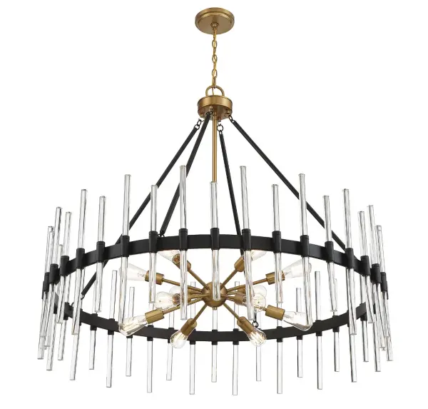 Santiago 12-Light Chandelier in Matte Black with Warm Brass Accents - Image 4