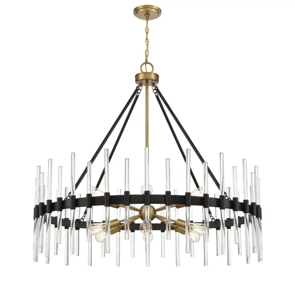 Santiago 12-Light Chandelier in Matte Black with Warm Brass Accents - Image 5