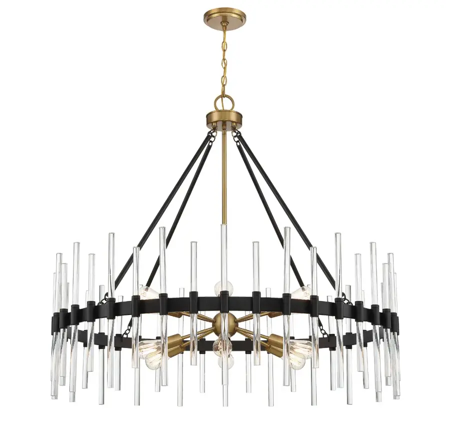 Santiago 12-Light Chandelier in Matte Black with Warm Brass Accents - Image 5