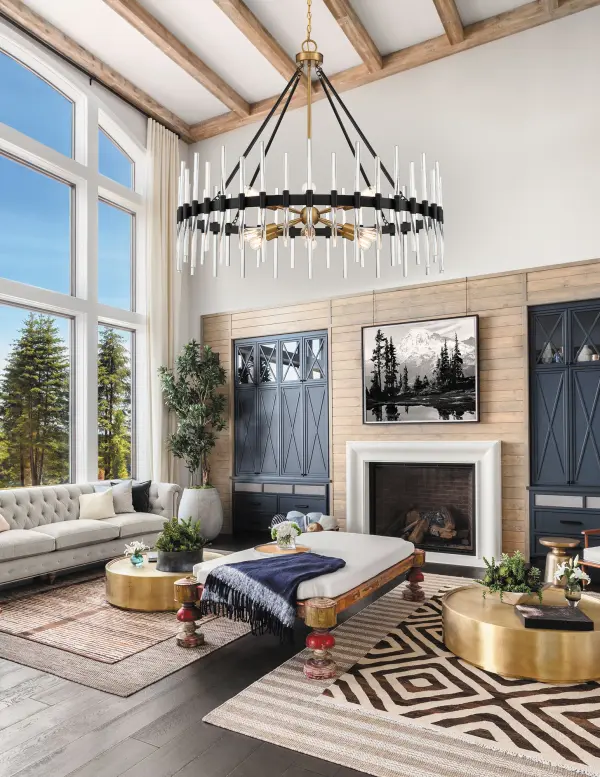 Santiago 12-Light Chandelier in Matte Black with Warm Brass Accents - Image 8
