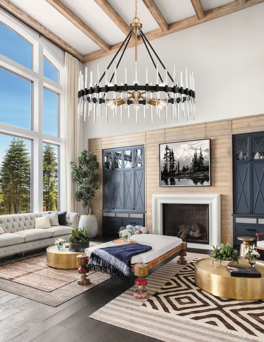 Santiago 12-Light Chandelier in Matte Black with Warm Brass Accents - Image 8