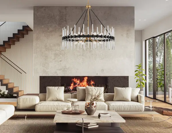 Santiago 12-Light Chandelier in Matte Black with Warm Brass Accents - Image 9