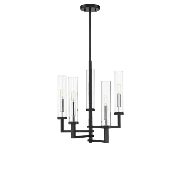 Folsom 5-Light Adjustable Chandelier in Matte Black with Polished Chrome Accents - Image 1