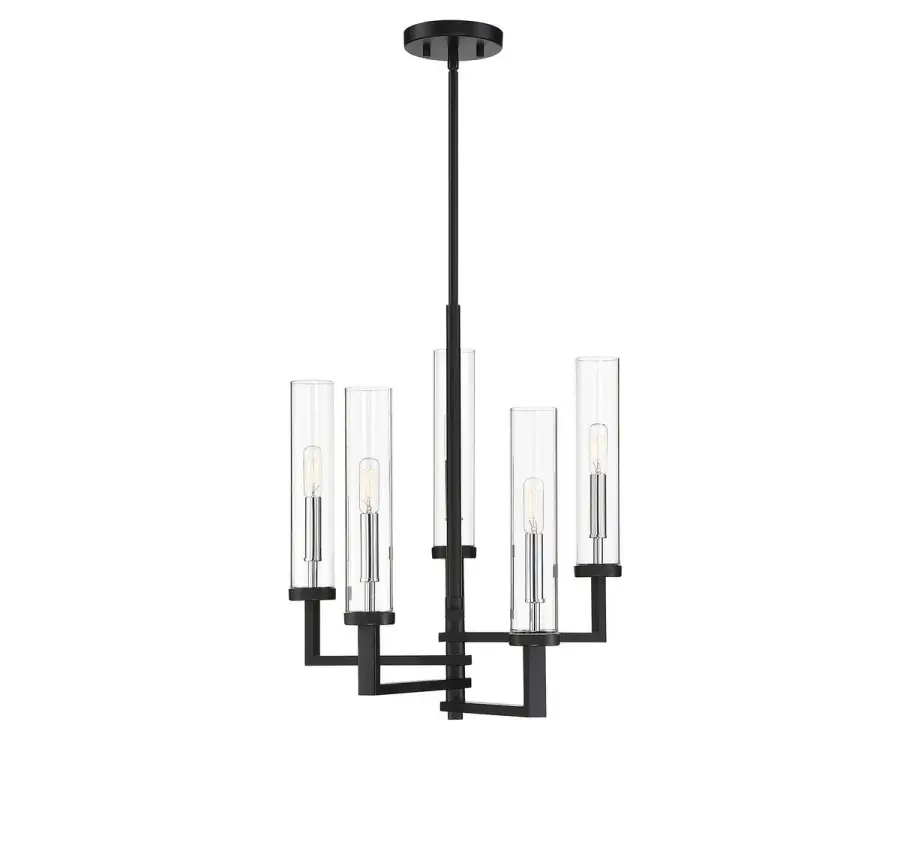 Folsom 5-Light Adjustable Chandelier in Matte Black with Polished Chrome Accents - Image 1
