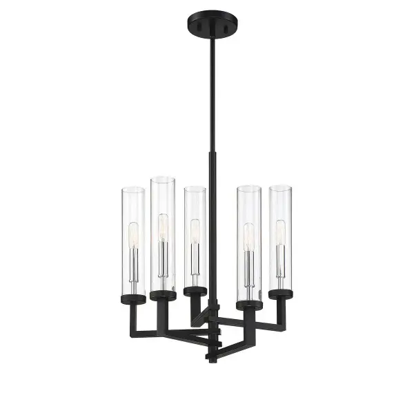 Folsom 5-Light Adjustable Chandelier in Matte Black with Polished Chrome Accents - Image 3