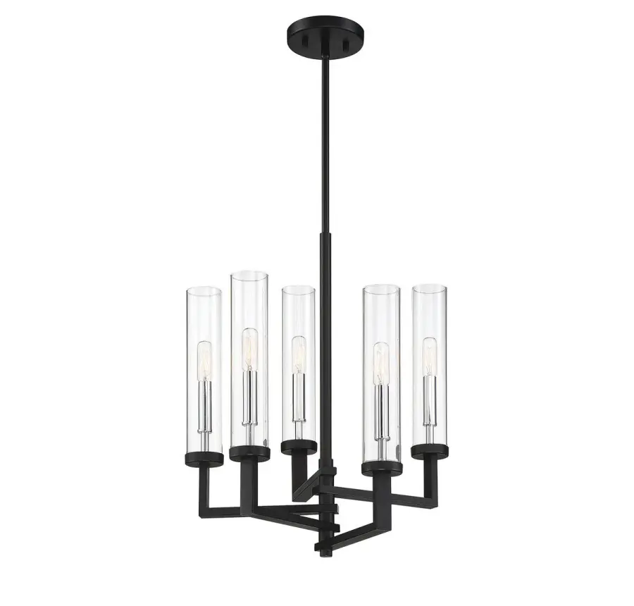 Folsom 5-Light Adjustable Chandelier in Matte Black with Polished Chrome Accents - Image 3