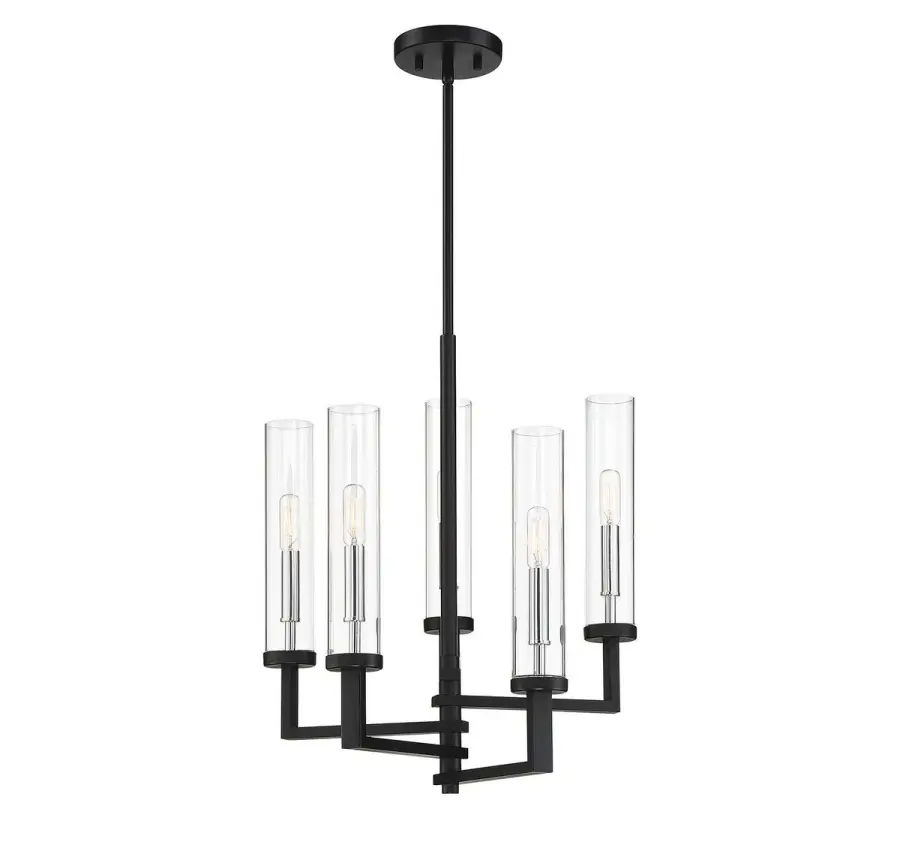 Folsom 5-Light Adjustable Chandelier in Matte Black with Polished Chrome Accents - Image 5