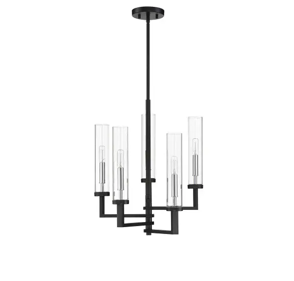 Folsom 5-Light Adjustable Chandelier in Matte Black with Polished Chrome Accents - Image 6