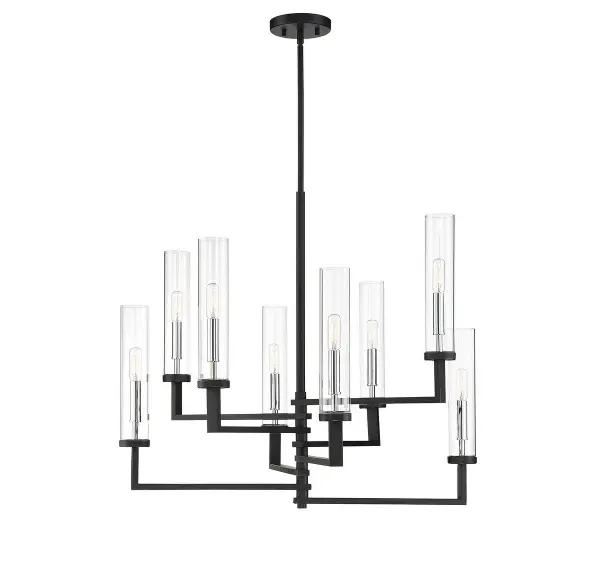 Folsom 8-Light Adjustable Chandelier in Matte Black with Polished Chrome Accents - Image 1