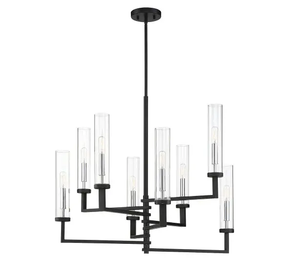 Folsom 8-Light Adjustable Chandelier in Matte Black with Polished Chrome Accents - Image 3