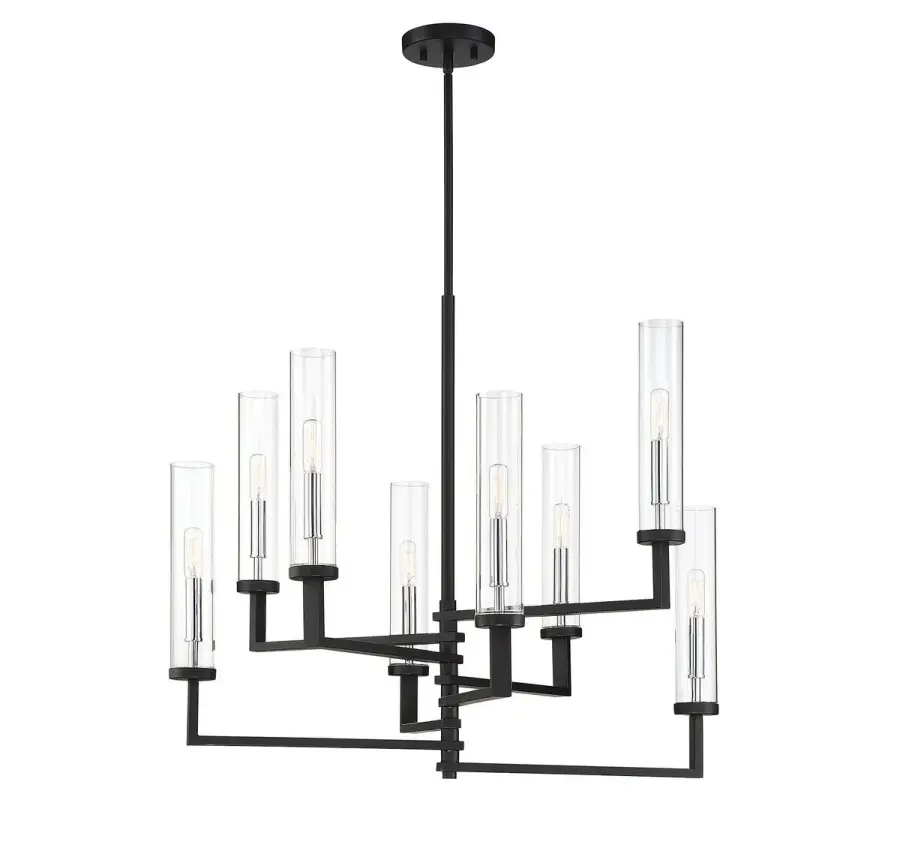 Folsom 8-Light Adjustable Chandelier in Matte Black with Polished Chrome Accents - Image 3