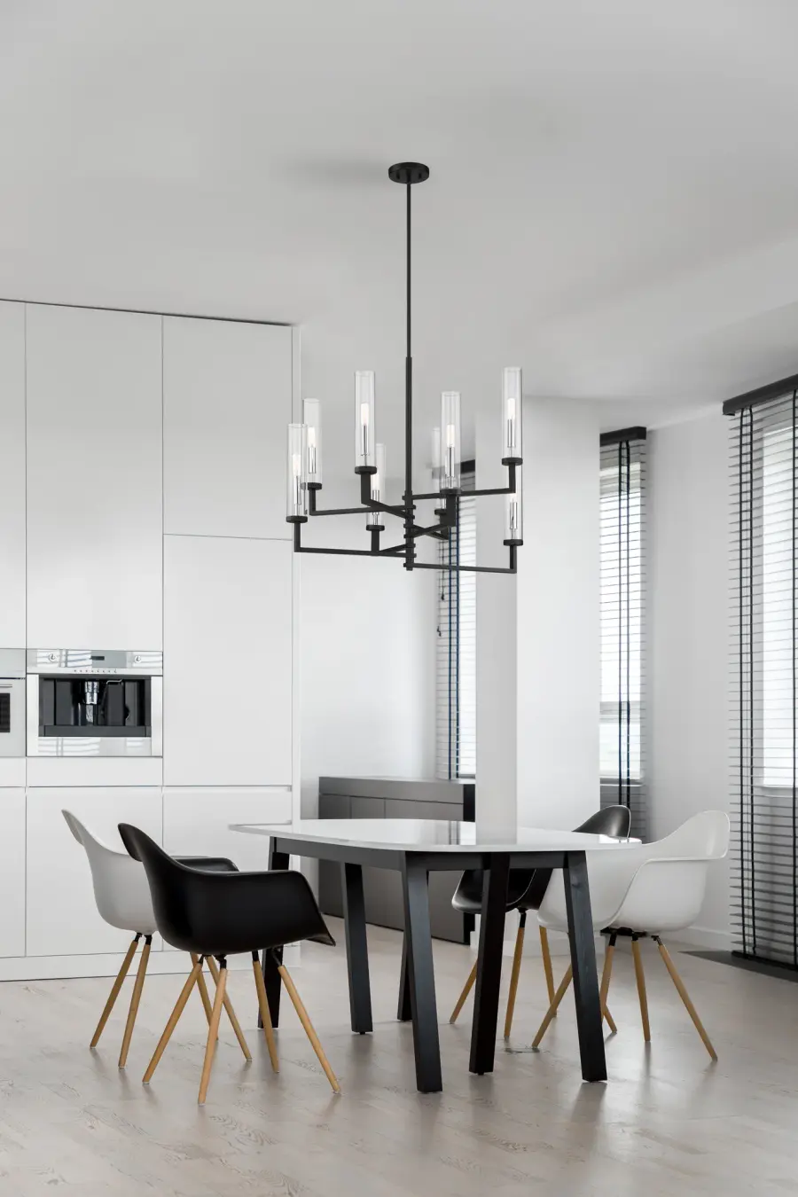 Folsom 8-Light Adjustable Chandelier in Matte Black with Polished Chrome Accents - Image 6