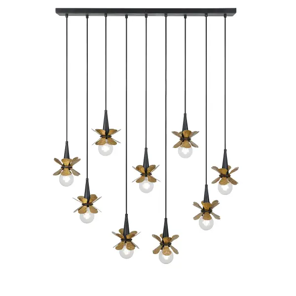 Portinatx 9-Light Linear Chandelier in Satin Black with Hammered Gold by Breegan Jane - Image 1