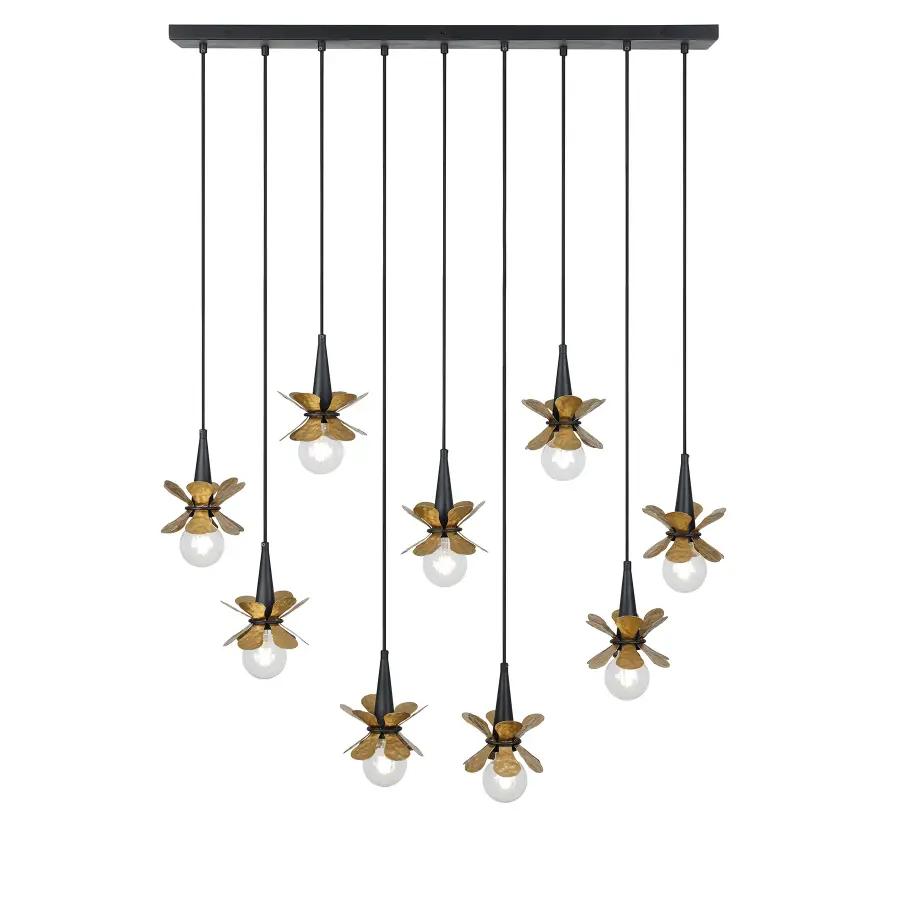 Portinatx 9-Light Linear Chandelier in Satin Black with Hammered Gold by Breegan Jane - Image 1