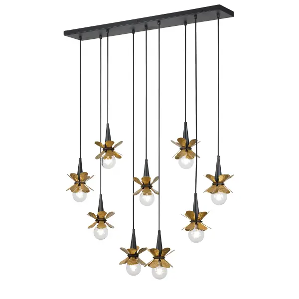 Portinatx 9-Light Linear Chandelier in Satin Black with Hammered Gold by Breegan Jane - Image 3