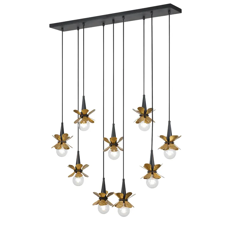 Portinatx 9-Light Linear Chandelier in Satin Black with Hammered Gold by Breegan Jane - Image 3