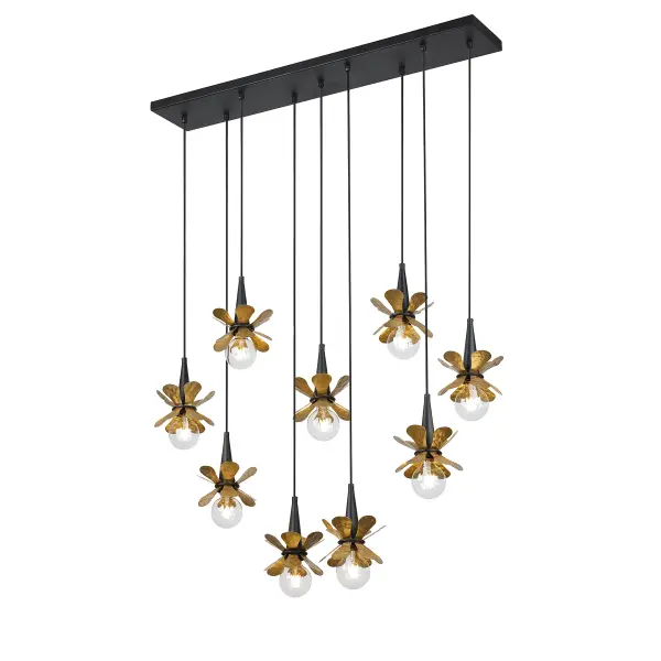 Portinatx 9-Light Linear Chandelier in Satin Black with Hammered Gold by Breegan Jane - Image 4