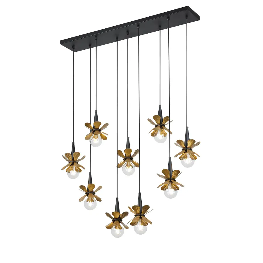 Portinatx 9-Light Linear Chandelier in Satin Black with Hammered Gold by Breegan Jane - Image 4