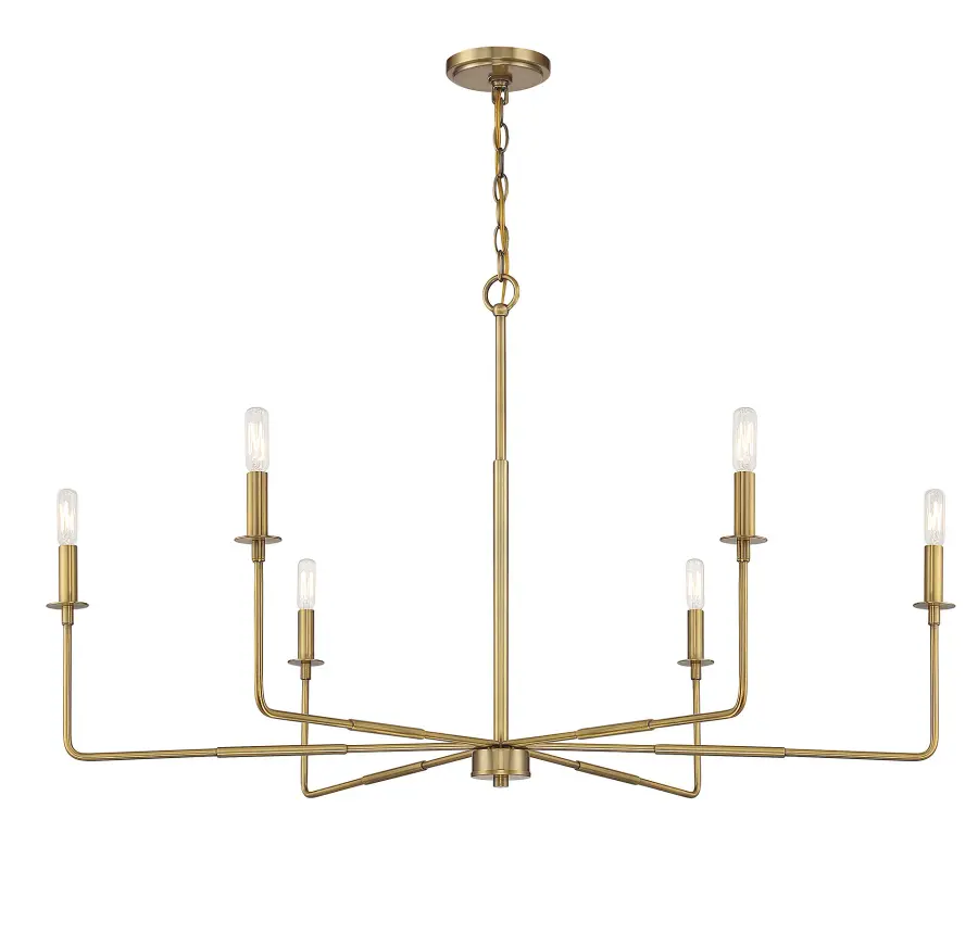 Salerno Six Light Chandelier in Warm Brass - Image 3