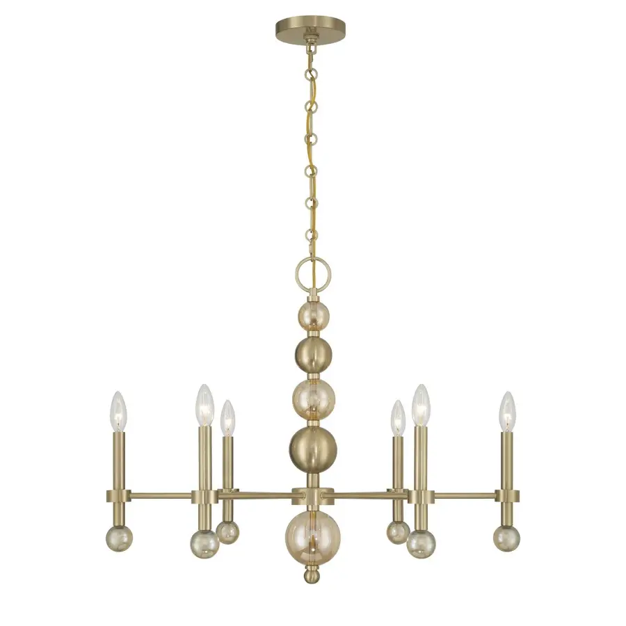 Crescent 6-Light Chandelier in Noble Brass - Image 1