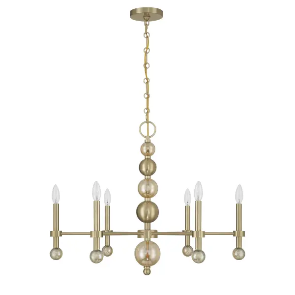 Crescent 6-Light Chandelier in Noble Brass - alternate view