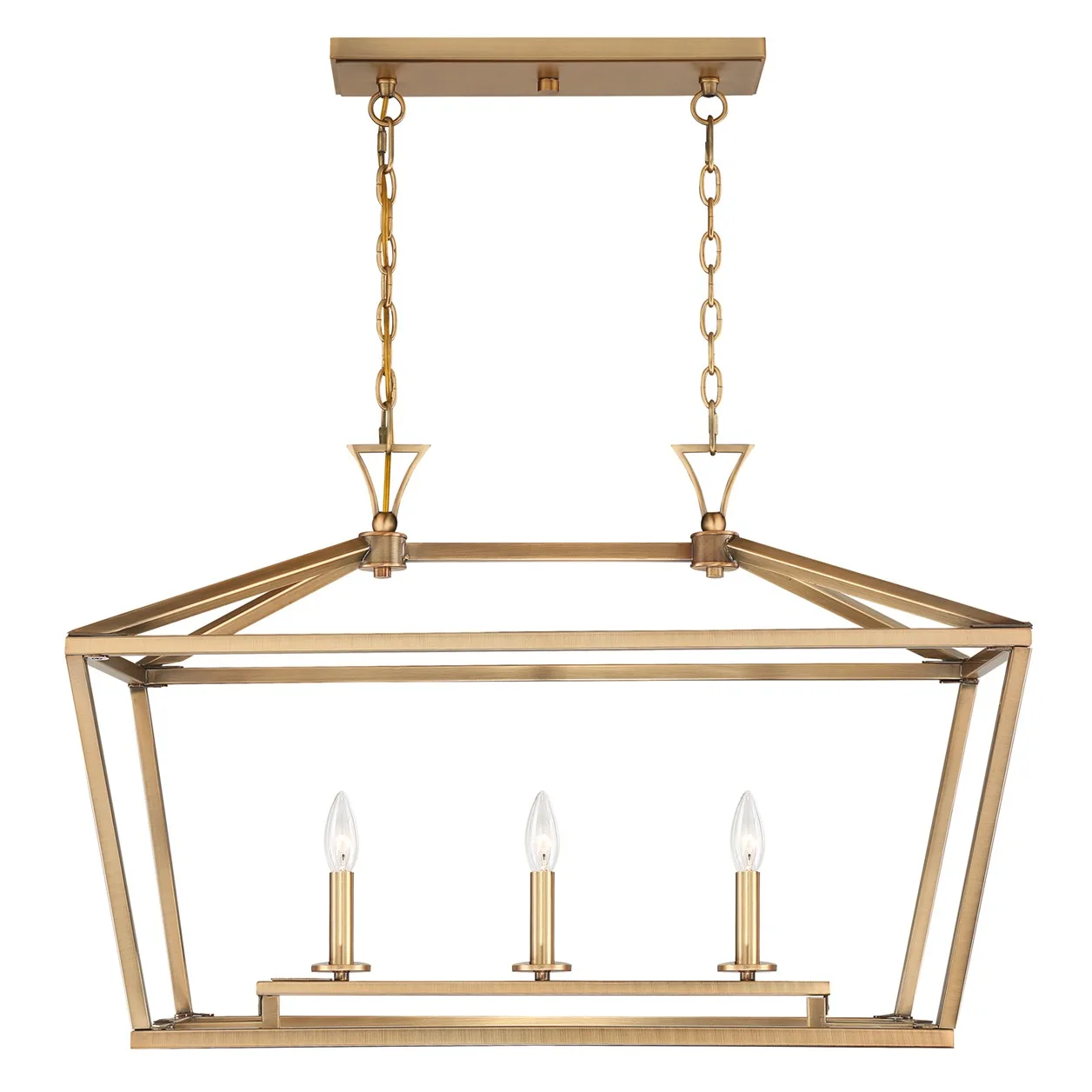 Townsend Three Light Linear Chandelier in Warm Brass