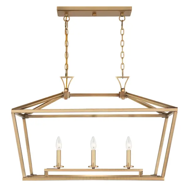 Townsend Three Light Linear Chandelier in Warm Brass - Image 1