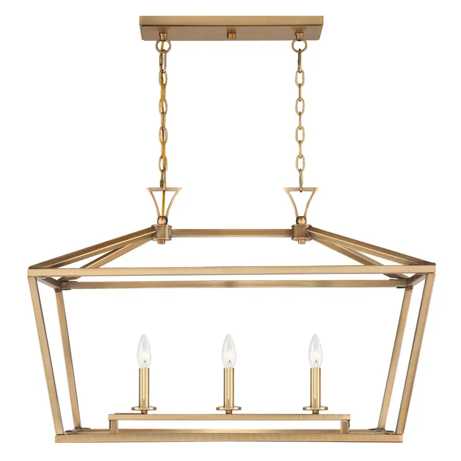 Townsend Three Light Linear Chandelier in Warm Brass - Image 1